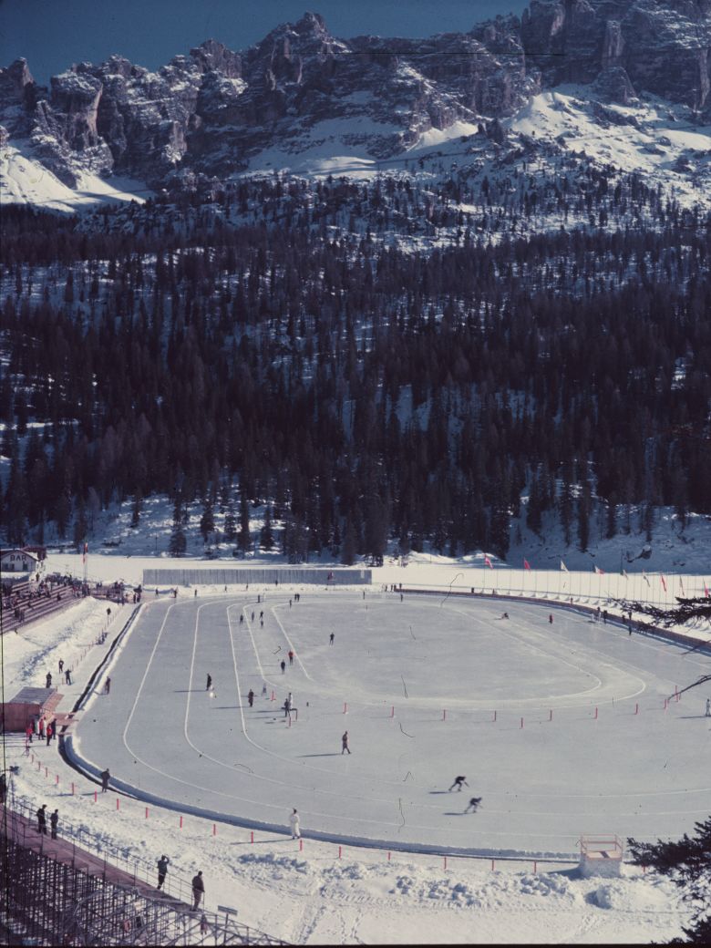 Cortina's Lake Misurina hosted the speed skating events that year, the last to be held on natural, uncovered ice in the Winter Games.