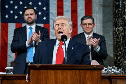 U.S. President Donald J. Trump delivers the first State of the Union address of his second term to a joint session of Congress in the House Chamber of the United States Capitol in Washington, D.C., on Tuesday.