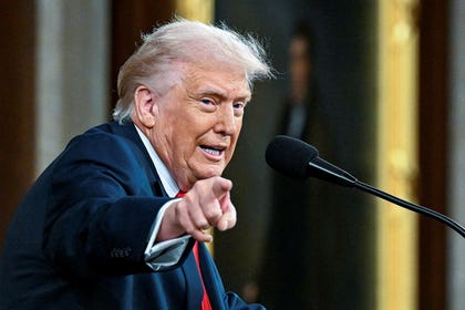 U.S. President Donald Trump delivers the first State of the Union address of his second term to a joint session of Congress in the House Chamber of the United States Capitol in Washington on Tuesday.