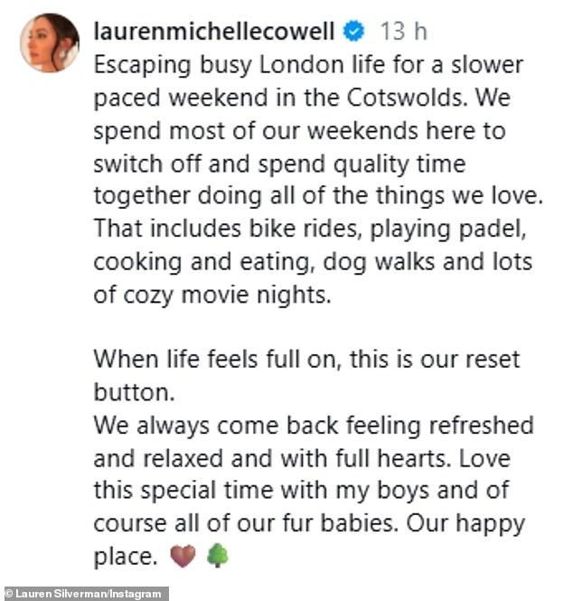 'When life feels full on, this is our reset button. We always come back feeling refreshed and relaxed and with full hearts' she penned