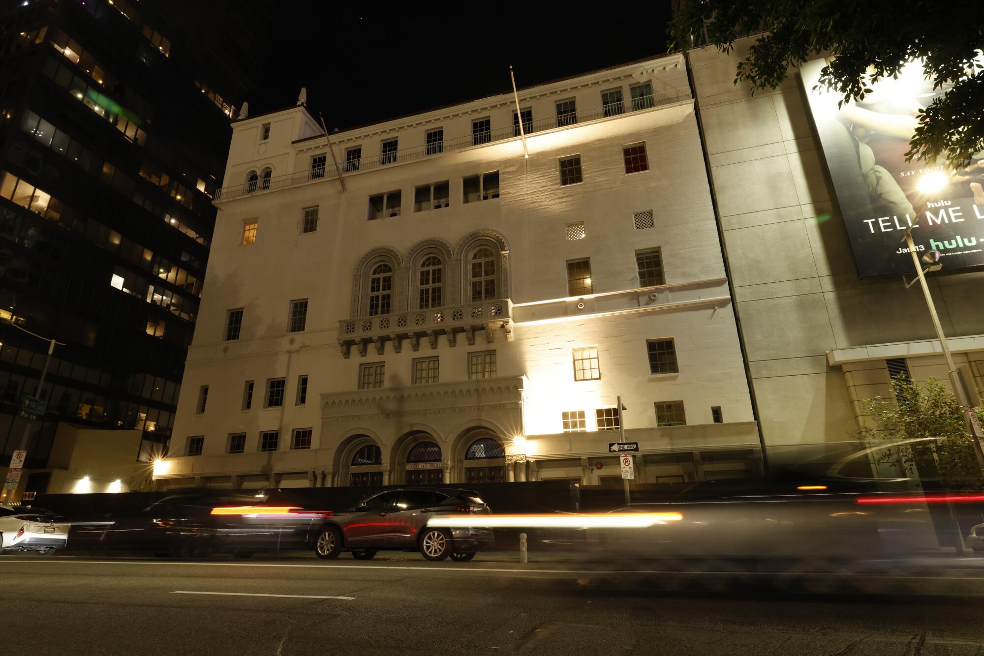 The exterior facade of a historic building.
