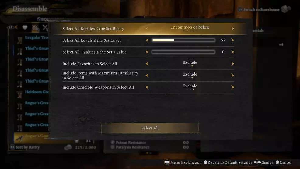 The set conditions dismantle filter in Nioh 3.