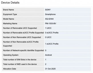 GSMA registration details: Xperia 10 VIII (PM-153X-BV)