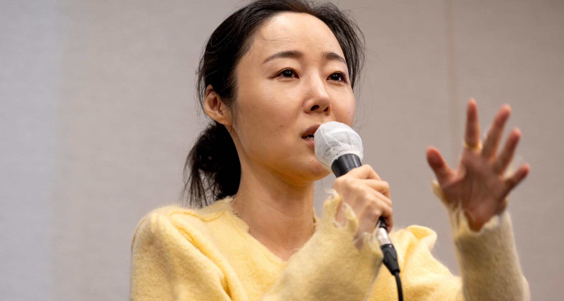 Min Hee-jin, then CEO of Ador, holds a press conference on Ador