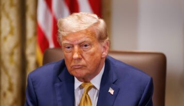 United States President Donald J Trump participates in a Cabinet Meeting in the Cabinet Room of the White House in Washington, DC, US, on Tuesday, July 8, 2025.