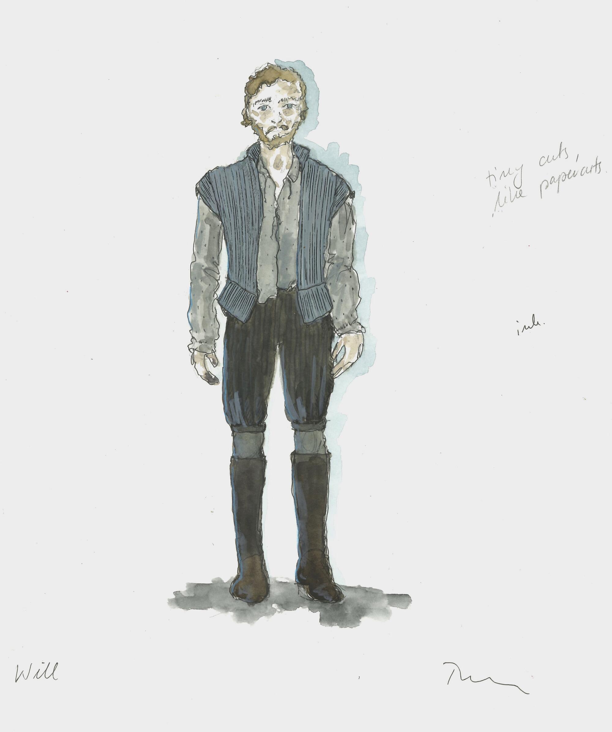 Costume sketch for William Shakespeare by costume designer Malgosia Turzanska HAMNET.