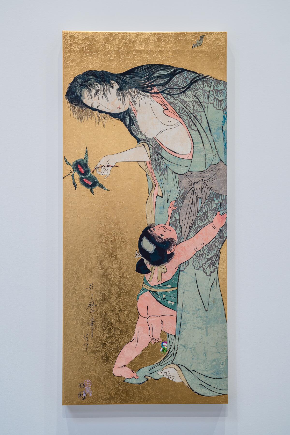 A painting of a Japanese woman and child.