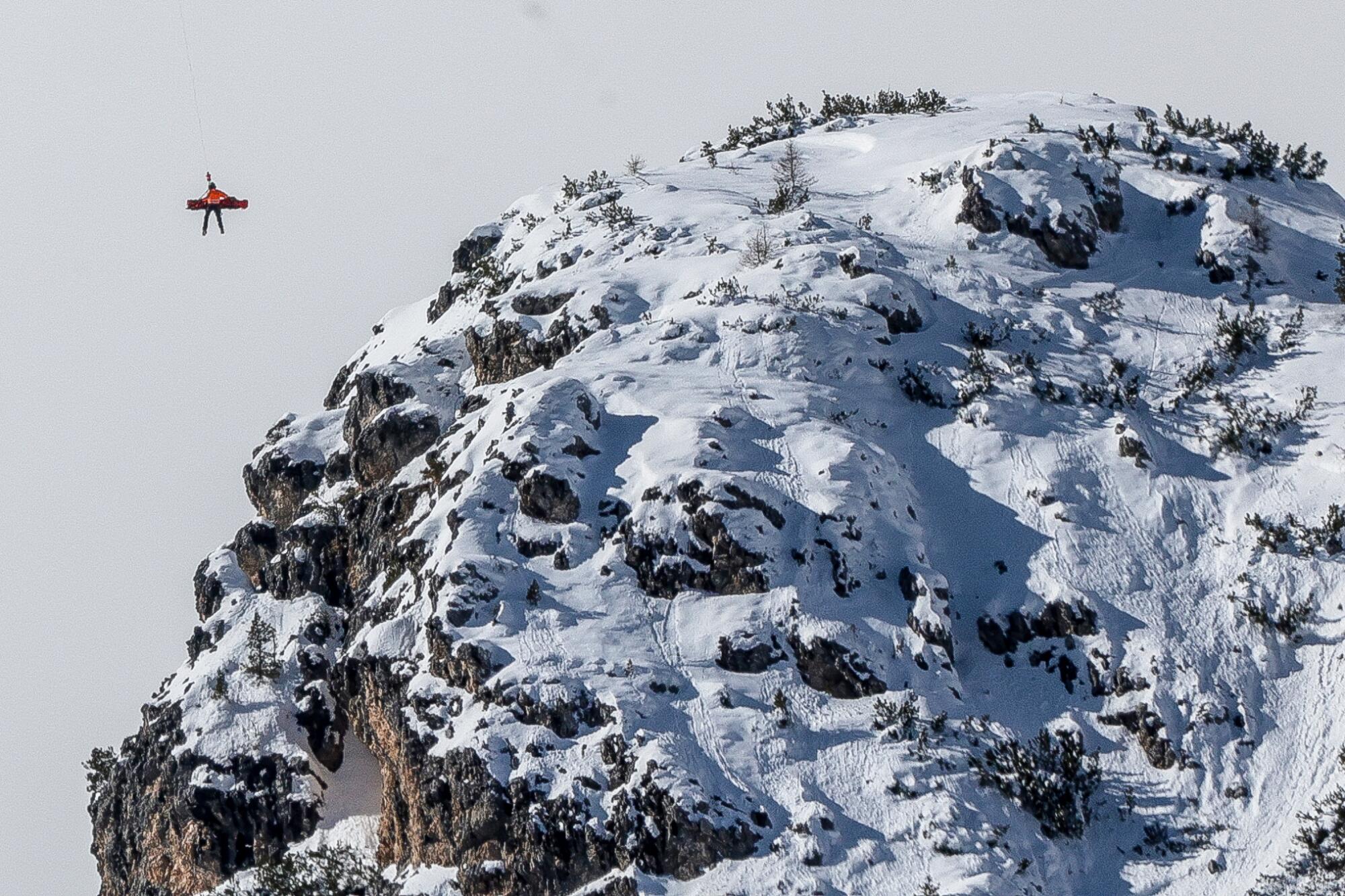 Lindsay Vonn is airlifted off the mountain after crashing during the Women's downhill Alpine skiing event.