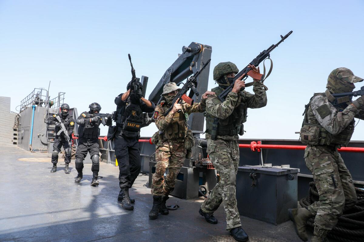 Naval units from Iran and Russia carry out to simulation of rescue of a hijacked vessel