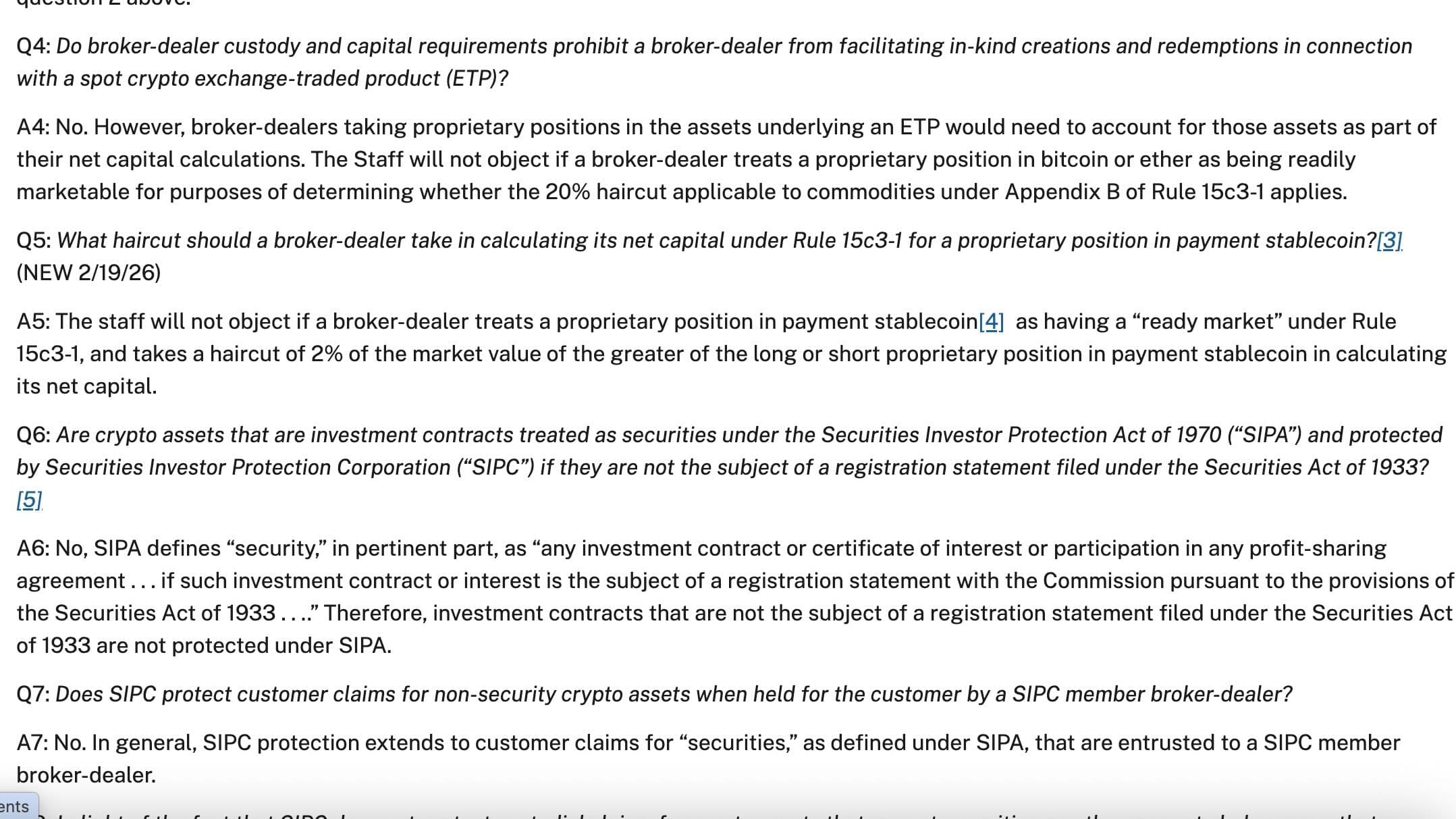 Securities and Exchange Commission FAQ (screen capture, SEC website)