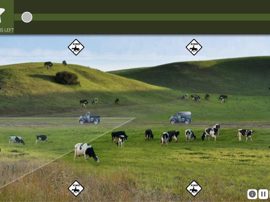 The game "Double Decision" prompts users to focus on one of two center targets as well as one on the periphery. As the difficulty increases, the two center targets become harder to tell apart, and peripheral distractions multiply. 