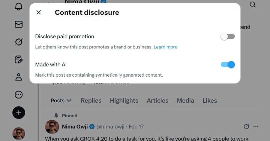 X is working on ‘Made with AI’ labels.