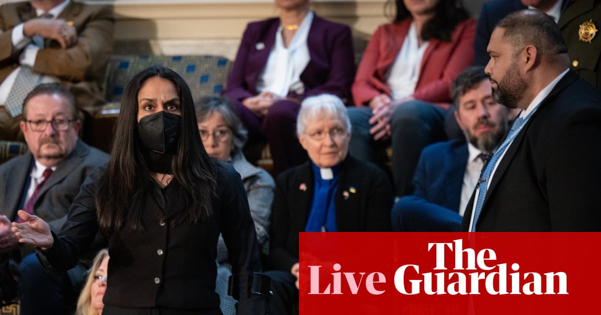 Ilhan Omar says her guest for Trump’s speech charged with unlawful conduct for standing silently – live | Donald Trump