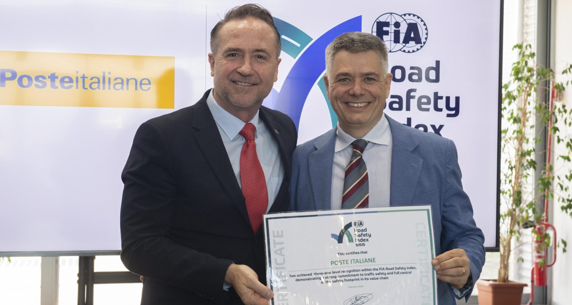 Poste Italiane achieves maximum 3-star rating from the FIA Road Safety Index