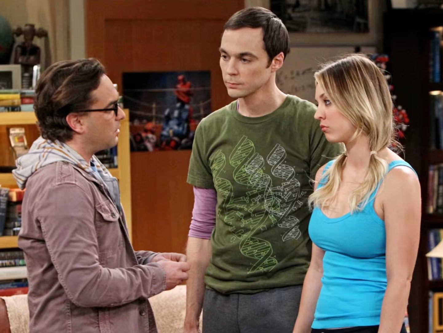 As Penny, opposite Johnny Galecki (Leonard) and Jim Parsons (Sheldon) in ‘The Big Bang Theory’