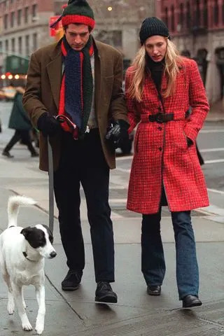 John F. Kennedy Jr. and his wife Carolyn walk with their dog on January 1, 1997 in New York City. Evan Agostini/Liaison