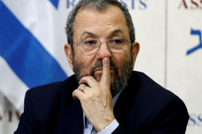 Former Israeli Prime Minister Ehud Barak gestures after delivering a statement in Tel Aviv, Israel June 26, 2019. [Corinna Kern/Reuters]