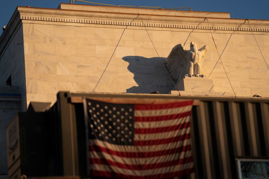 Major construction work continues at the Federal Reserve building in Washington, DC, on January 13, 2026.