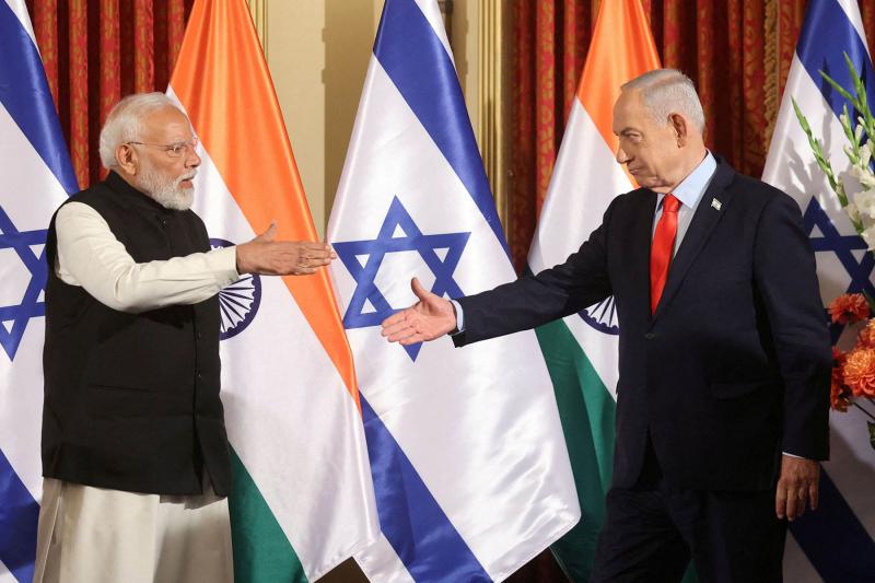 Israel’s Prime Minister Binyamin Netanyahu and India’s Prime Minister Narendra Modi attend a press conference in Jerusalem, on February 26, 2026.