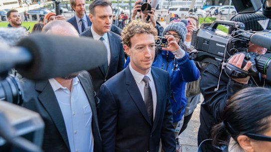 Mark Zuckerberg arrives at Los Angeles Superior Court ion Wednesday to give evidence in a landmark trial over social media addiction.