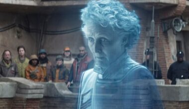 Fiona Shaw as Maarva in hologram form in Andor