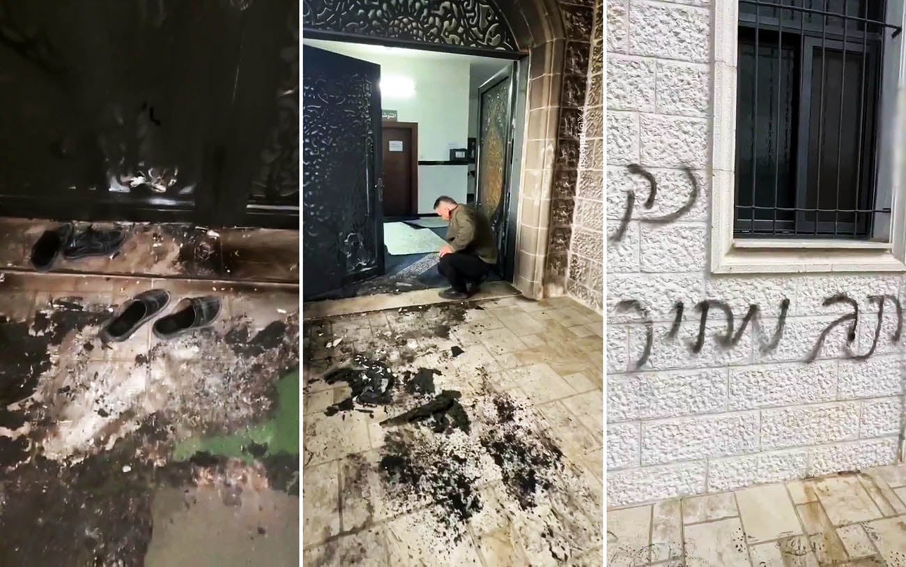 West Bank mosque set on fire, graffitied with 'revenge' in apparent settler attack