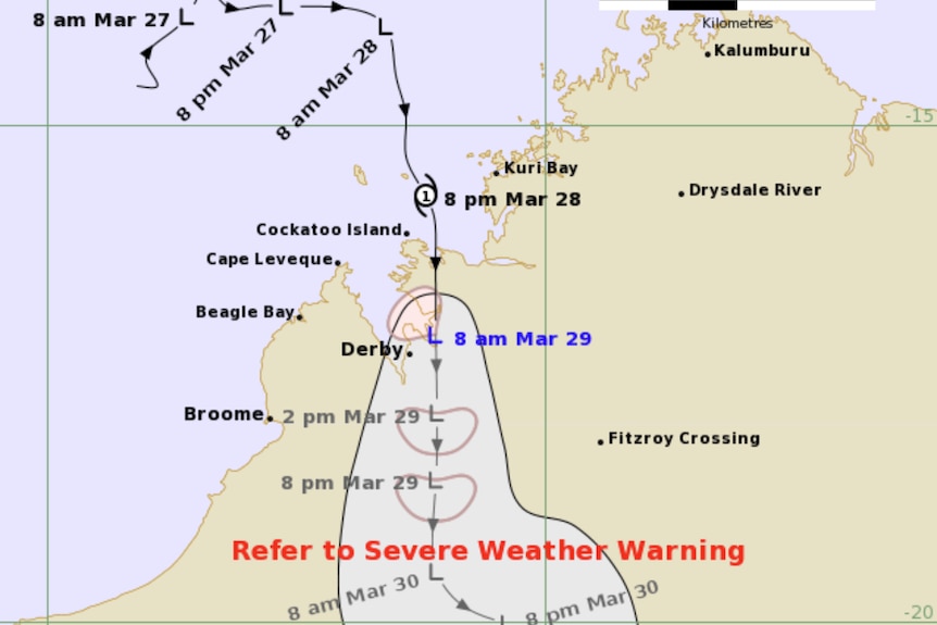 A track map for a cyclone as it moves inland