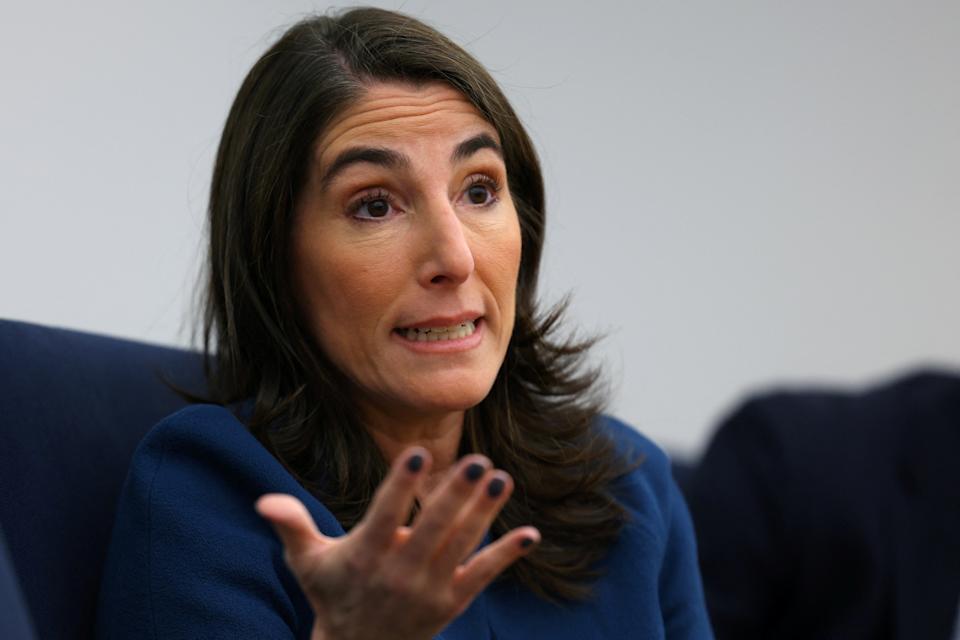 Federal Reserve Bank of Cleveland President Beth Hammack speaks during an interview with Reuters in New York City, U.S., April 24, 2025. REUTERS/Mike Segar