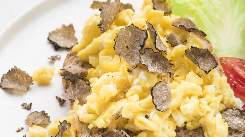 truffles shaved on scrambled eggs