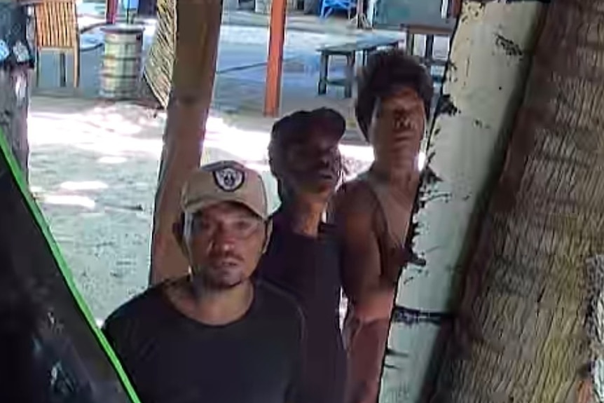 Three mens faces captured by CCTV
