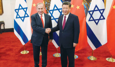 PRIME MINISTER Benjamin Netanyahu and Chinese President Xi Jinping shake hands ahead of their talks at Diaoyutai State Guesthouse in Beijing, in 2017