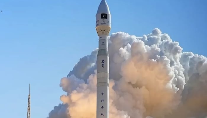 Undated image of a Chinese spacecraft with Pakistans flag takes off from the ground. — ISPR