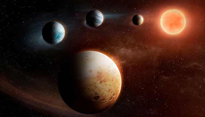 An artists impression of a planetary system with four planets, around a small red star in this illustration released on February 12, 2026.— Reuters