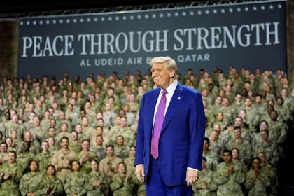 President Donald Trump smiles on stage at the Al Udeid Air Base, during his visit to Qatar, 2025. Credit: Alex Brandon/AP President Donald Trump smiles on stage at the Al Udeid Air Base, during his visit to Qatar, 2025.