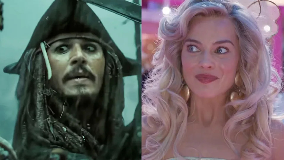  Johnny Depp as Captain Jack Sparrow, Margot Robbie as Barbie. . 
