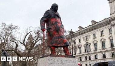 Palestine Action arrest as Churchill statue defaced - BBC