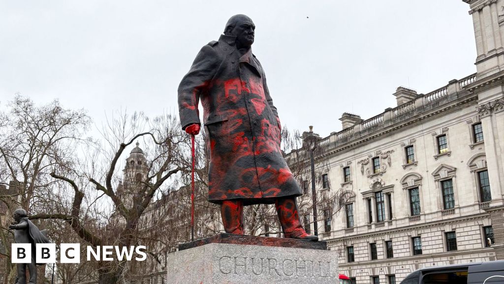 Palestine Action arrest as Churchill statue defaced - BBC