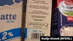 Packaging for Kosovar milk with the old 390 barcode. (file photo)