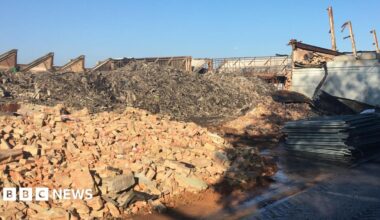 Large piles of bricks and other rubble.
