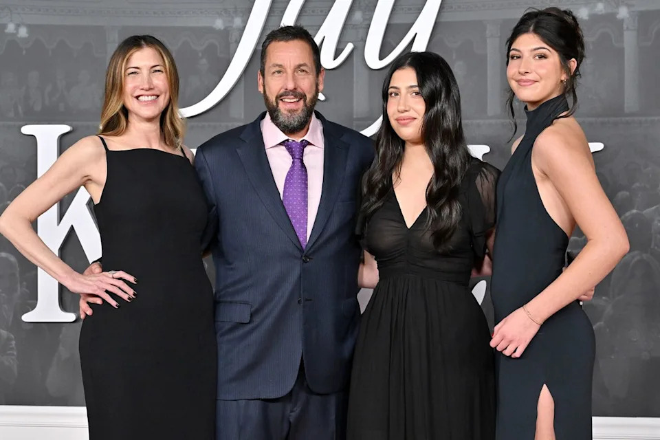Jackie Sandler, Adam Sandler, Sadie Sandler and Sunny Sandler on Nov. 11, 2025 Axelle/Bauer-Griffin/FilmMagic