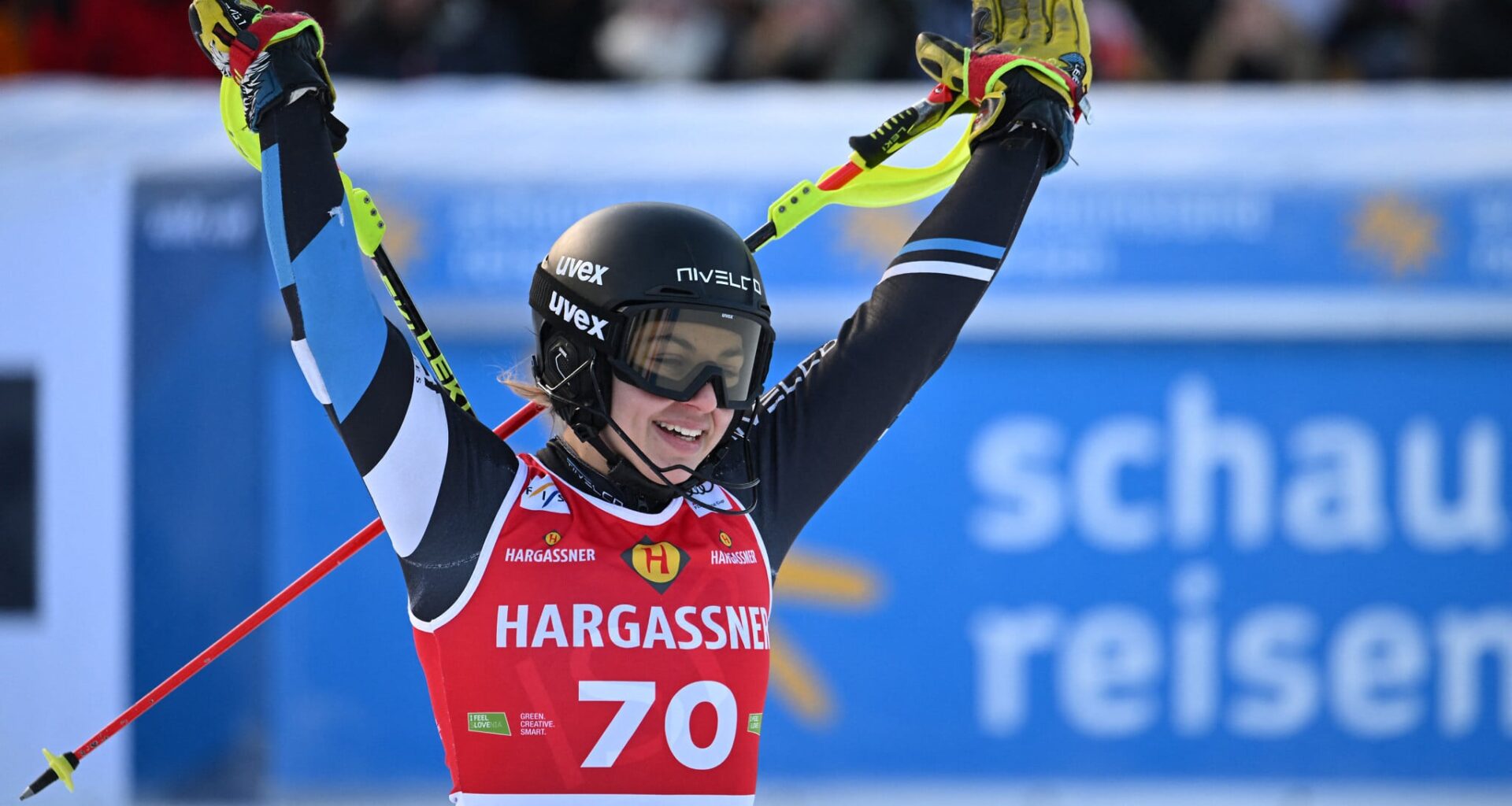 Israel's Noa Szollos reacts after competing in the second run of the Women's Slalom, as part of the FIS Alpine Ski World Cup 2025-2026, in Kranjska Gora, Slovenia, January 4, 2026. (Jure Makovec / AFP)