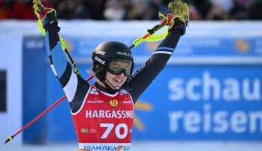 Israel's Noa Szollos reacts after competing in the second run of the Women's Slalom, as part of the FIS Alpine Ski World Cup 2025-2026, in Kranjska Gora, Slovenia, January 4, 2026. (Jure Makovec / AFP)