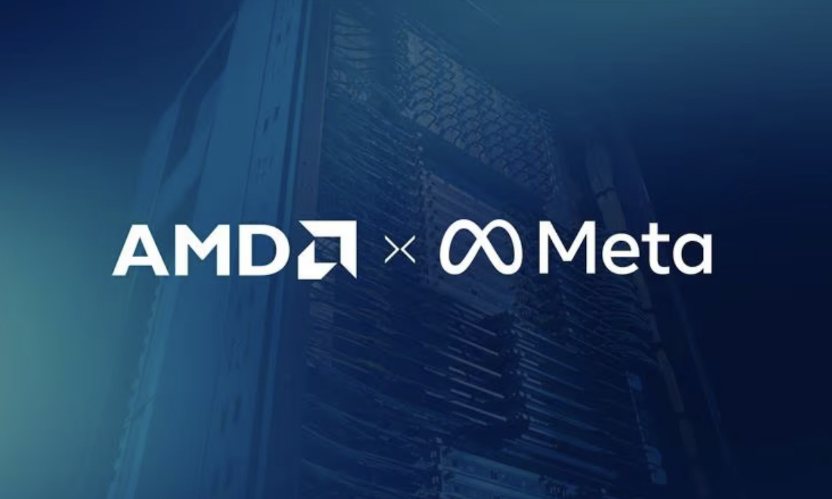AMD and Meta logos on blue background