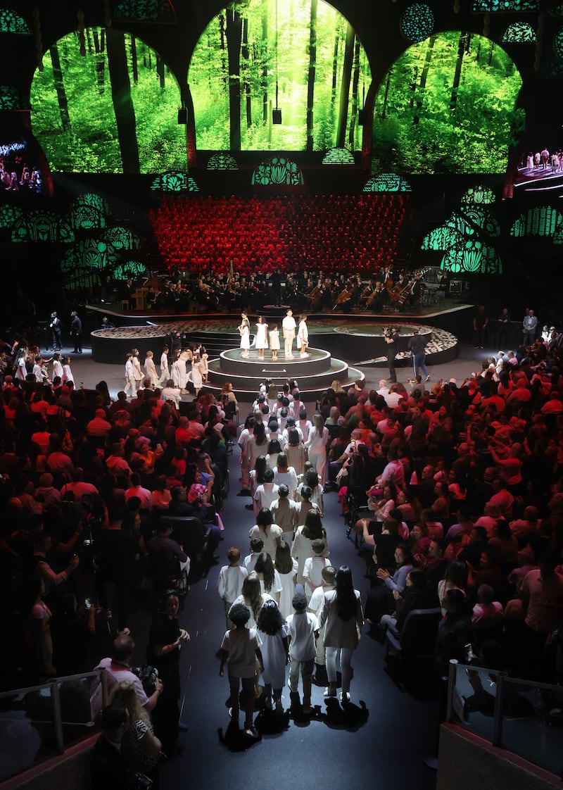 Around 200 children from São Paulo perform with The Tabernacle Choir and Orchestra at Temple Square, under the direction of Mack Wilberg and Ryan Murphy, during their "Songs of Hope" tour at Ginasio do Ibirapuera in São Paulo, Brazil, Friday, Feb. 27, 2026.