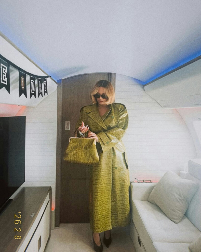 Beyonce Wore Rowen Rose, Khaite & Seroya To Super Bowl LX, Beyoncé, Rowen Rose Fall 2026, Rowen Rose Mirage Rose collection, Super Bowl style, Beyoncé bob haircut, Khaite bodysuit, Seroya Kelsey stirrup leggings, Déhanche belt, Retrofête Maxime slingback pumps, Loewe sunglasses, Ty Hunter styling