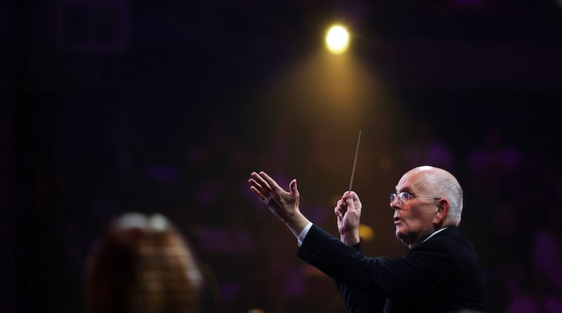Mack Wilberg, music director for The Tabernacle Choir at Temple Square, conducts during the "Songs of Hope" tour concert by The Tabernacle Choir and Orchestra at Temple Square at Ginasio do Ibirapuera in São Paulo, Brazil, Friday, Feb. 27, 2026.