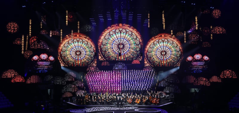 Mack Wilberg, music director of The Tabernacle Choir at Temple Square, and Ryan Murphy, assistant music director, stand for a posed photo following a rehearsal of the "Songs of Hope" tour concert by The Tabernacle Choir and Orchestra at Temple Square at Ginasio do Ibirapuera in São Paulo, Brazil, Thursday, Feb. 26, 2026.