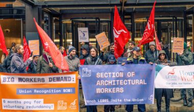 Bjarke Ingels Group workers demonstrate at London office against mass layoffs
