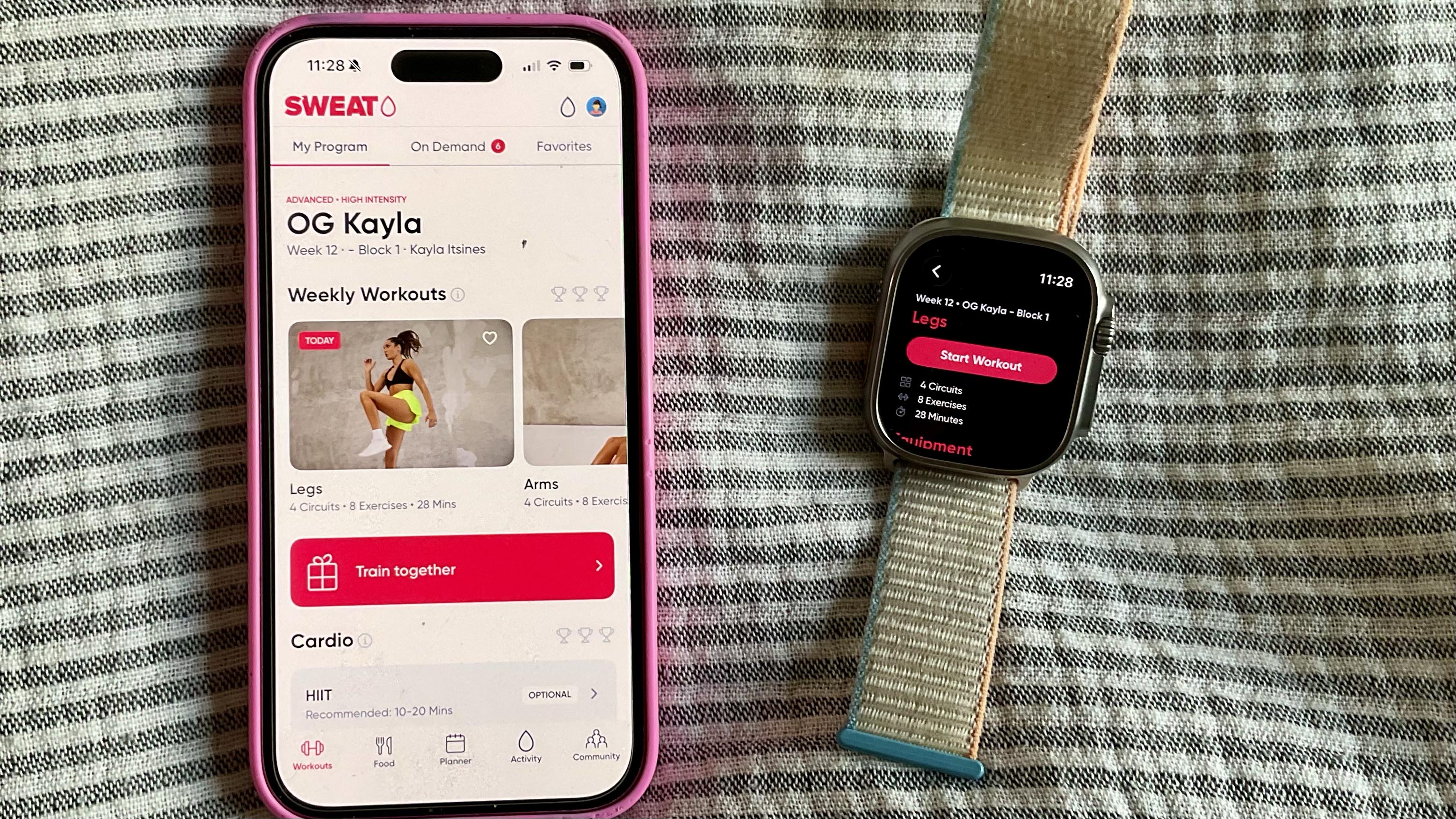 screenshots from the SWEAT app