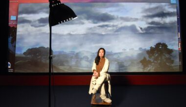 LONDON, ENGLAND - FEBRUARY 13: In this photo released on February 22, 2021, Designer Edeline Lee filming for her AW21 presentation during London Fashion Week February 2021 at Genesis Cinema on February 13, 2021 in London, England. (Photo by Kate Green/BFC/Getty Images)